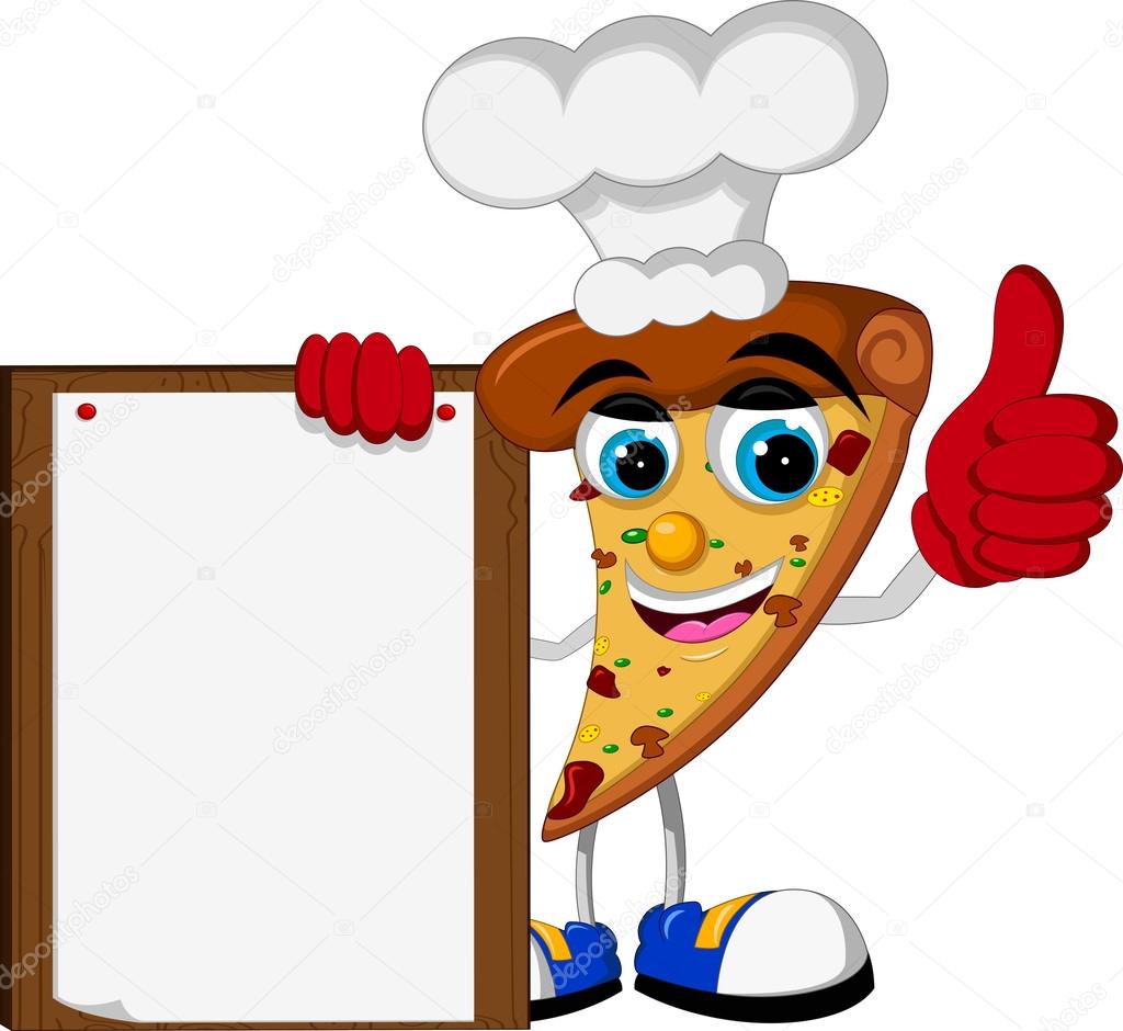 1024x940 Cute Pizza Cartoon Thumb Up Holding Blank Board Stock Vector