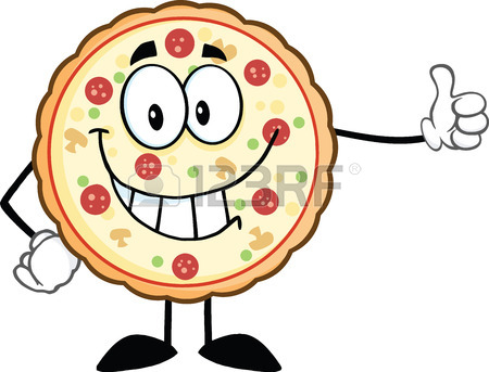 450x343 Funny Pizza Cartoon Mascot Character Showing A Blank Sign