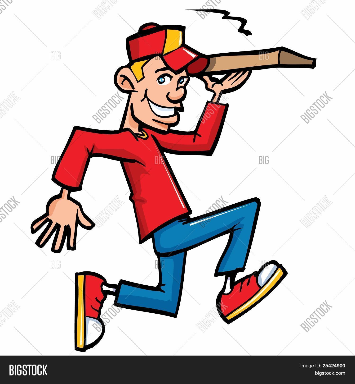 1500x1620 Cartoon Of Pizza Running Delivery Boy Image