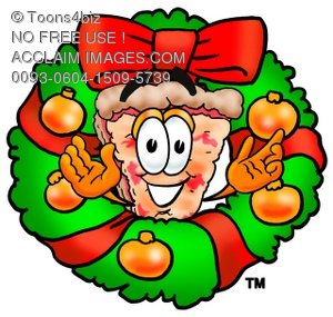 300x285 Clipart Image Of A Cartoon Pizza Character With A Christmas Wreath