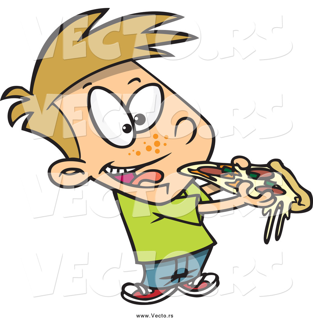 1024x1044 Vector Of A Cartoon Dirty Blond White Boy Eating Pizza By Toonaday
