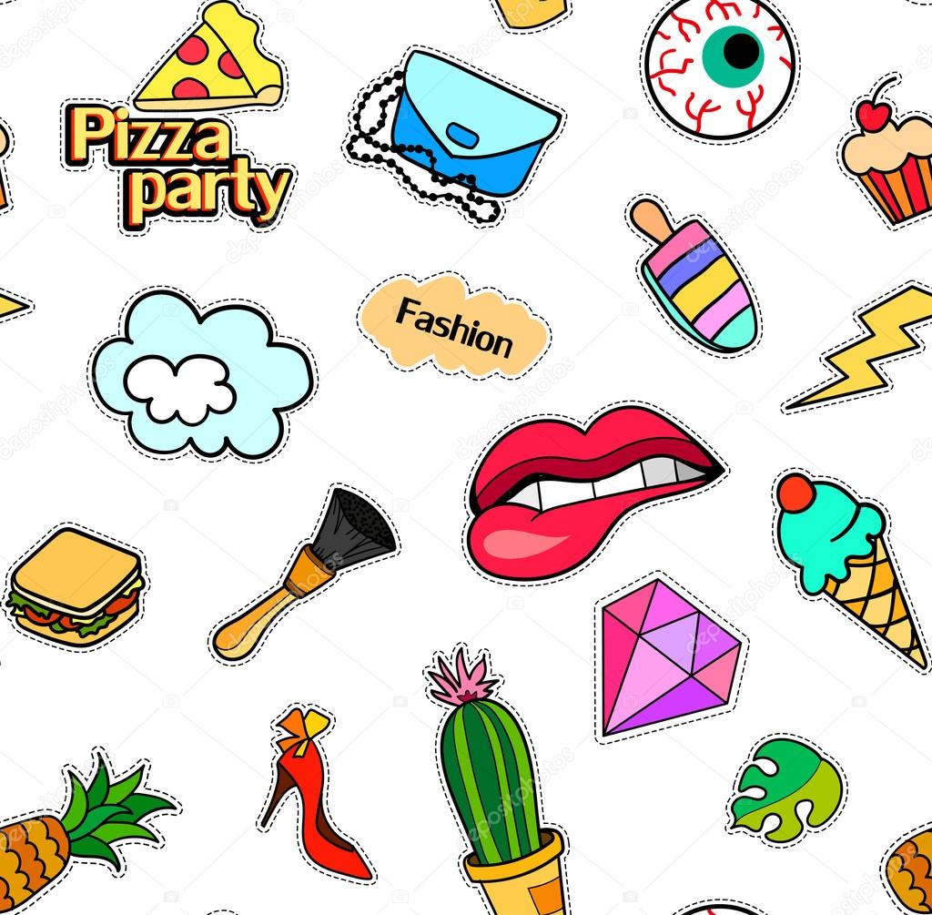1024x1005 Seamless Pattern With Fashion Patch Badges. Pop Art. Vector