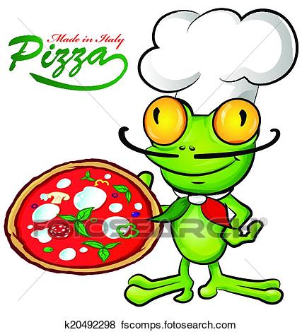 427x470 Clip Art Of Chef Frog Cartoon With Pizza K20492298