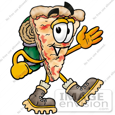 450x450 Clip Art Graphic Of A Cheese Pizza Slice Cartoon Character Hiking