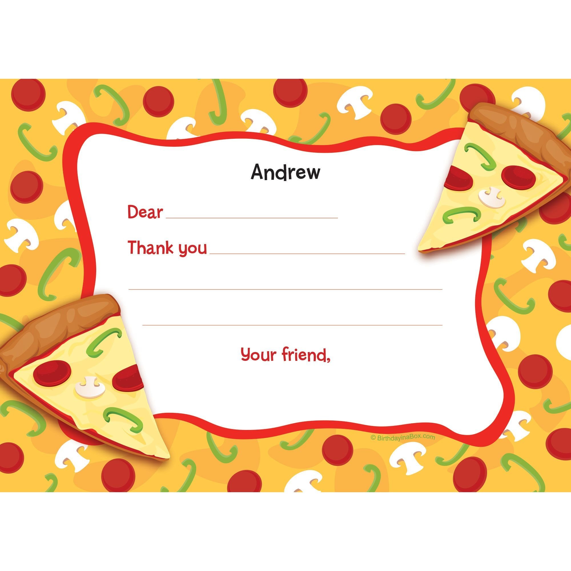 2000x2000 Pizza Party Personalized Thank You Note