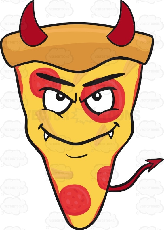 570x800 Slice Of Pepperoni Pizza Wearing A Smile With Horns And Fangs