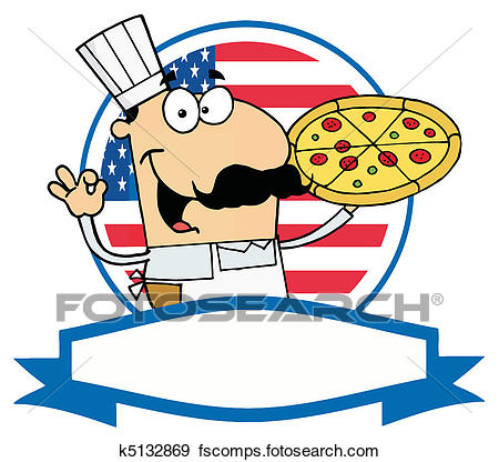 450x416 Clip Art Of Male Pizzeria Chef Holding A Pizza K5132869