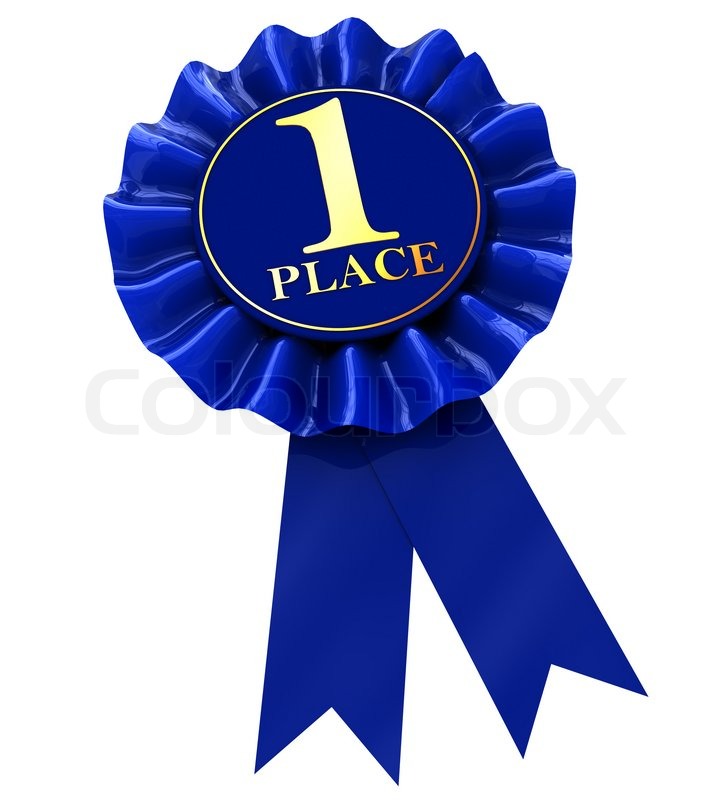 727x800 3d Illustration Of First Place Blue Ribbon Award, Isolated Over