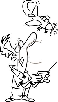 200x350 Black And White Cartoon Of A Man Flying A Remote Control Plane
