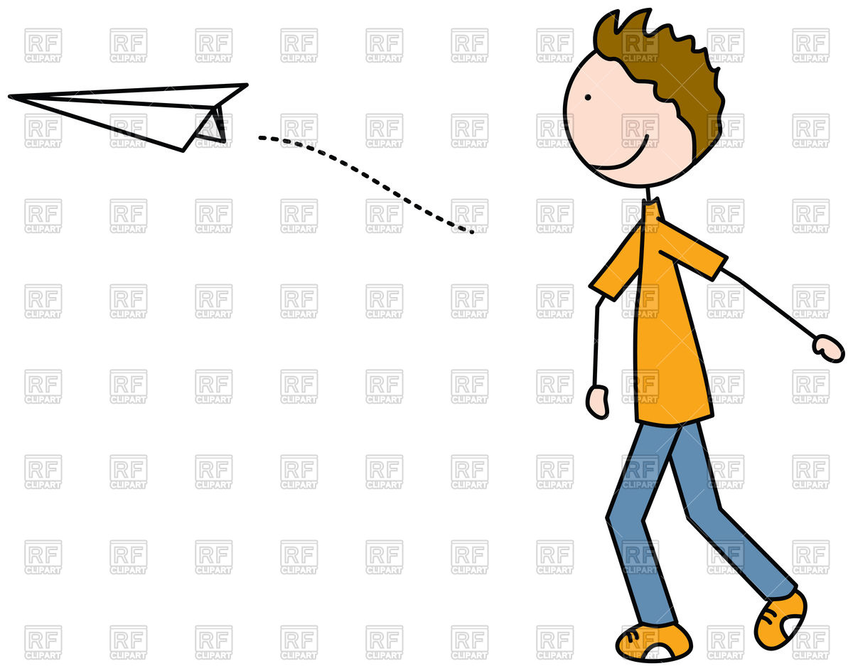 1200x944 Cartoon Illustration Of A Boy Throwing Paper Plane Royalty Free