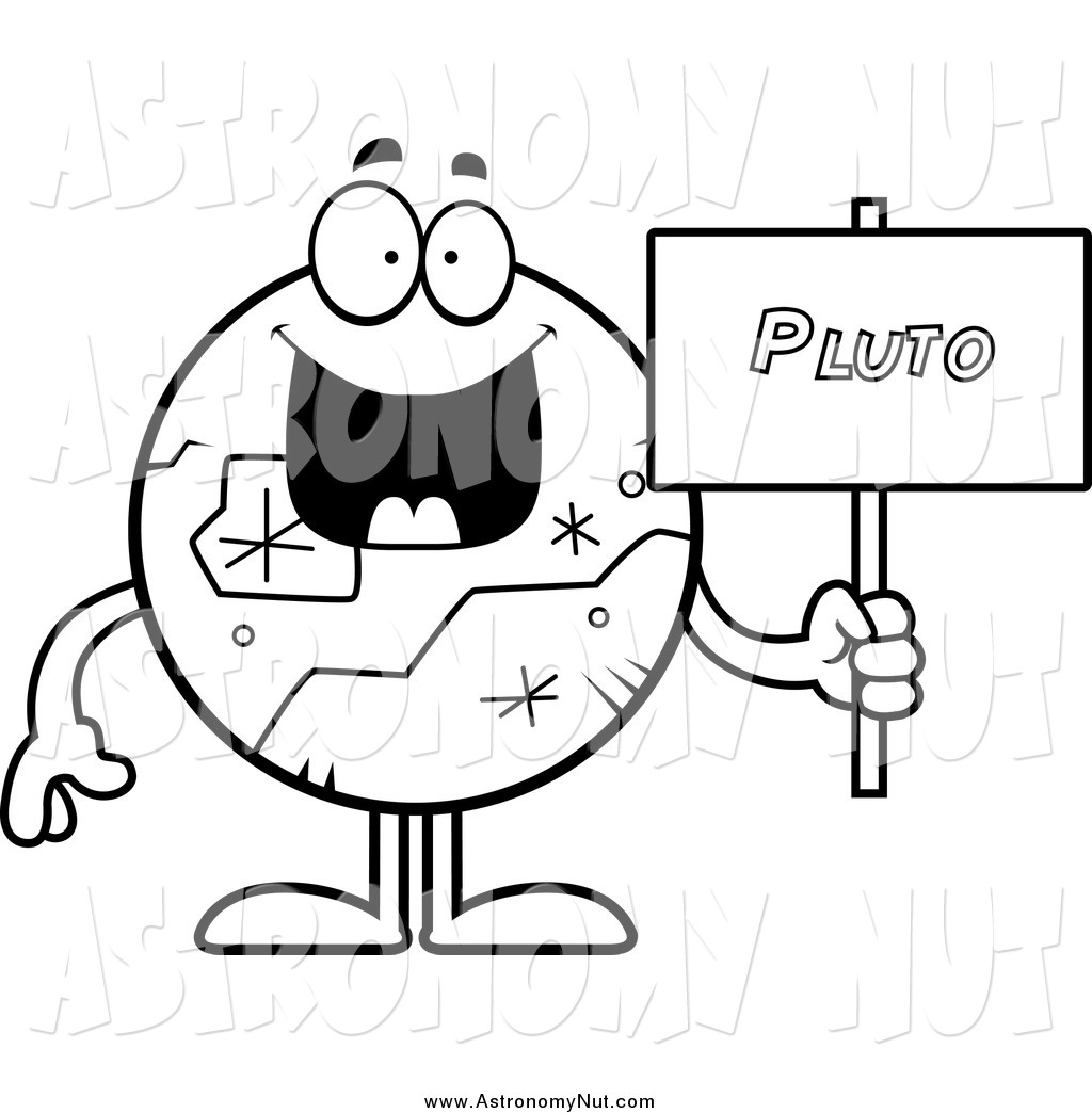 1024x1044 Clipart Of A Black And White Happy Planet Pluto Holding A Sign By