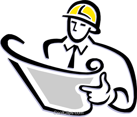 480x410 Contractor Reading Plans Royalty Free Vector Clip Art Illustration