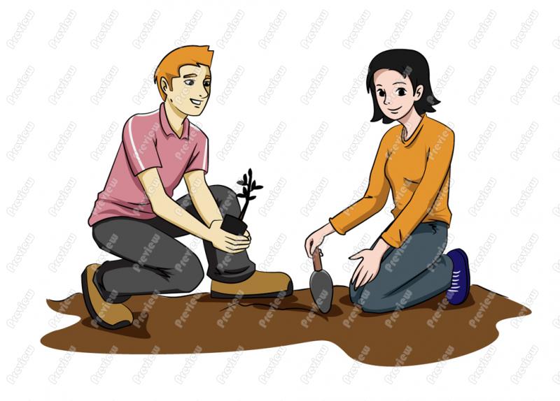 800x574 Man And Woman Planting Character Clip Art