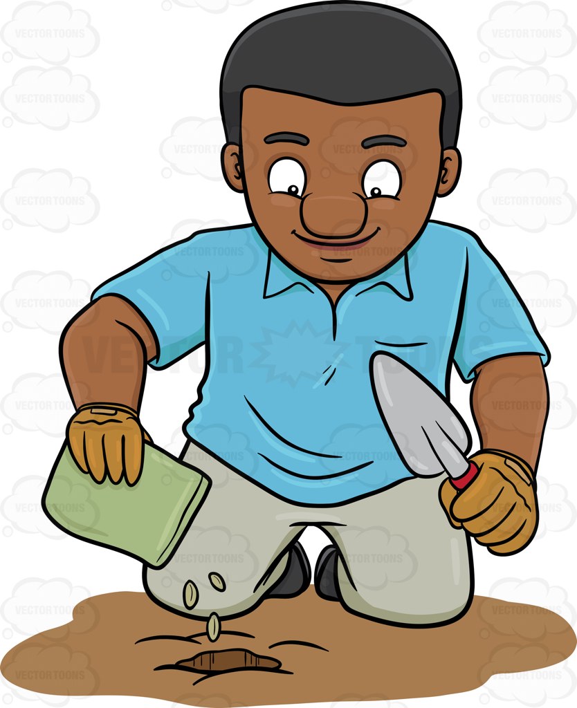 834x1024 A Black Man Planting Seeds Cartoon Clipart