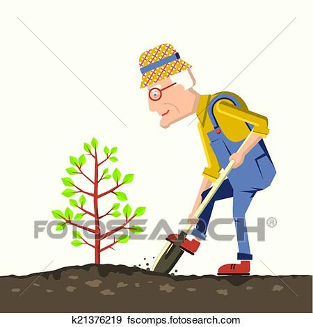 450x470 Clip Art Of Old Man Gardener Plant A Tree K21376219