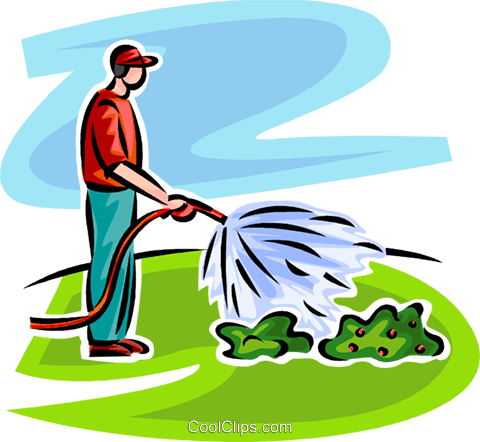 480x442 Man Watering Plants Royalty Free Vector Clip Art Illustration