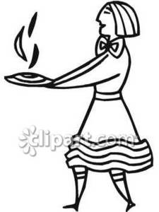 225x300 Woman Carrying A Plate Of Hot Food Royalty Free Clipart Picture