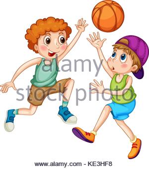 300x342 Two Boys Playing Basketball Illustration Stock Vector Art