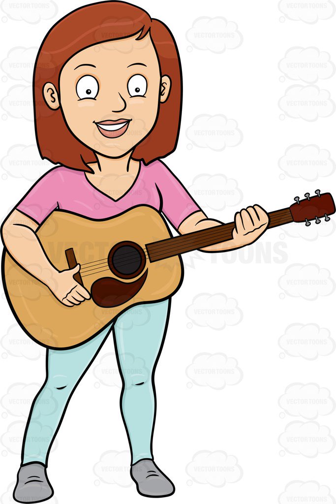 683x1024 A Cheerful Woman Playing A Classic Guitar Cartoon Clipart