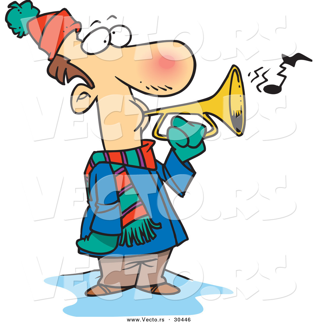 1024x1044 Vector Of A Cold Cartoon Man Playing A Horn Outside In Winter