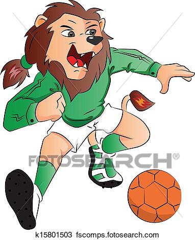 382x470 Clipart Of Vector Of Lion Mascot Playing Soccer. K15801503