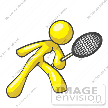 450x450 Clip Art Graphic Of A Yellow Lady Character Playing Tennis
