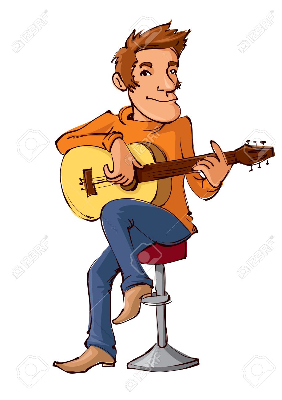 917x1300 Illustration Of Cartoon Man Sitting On A Chair Playing