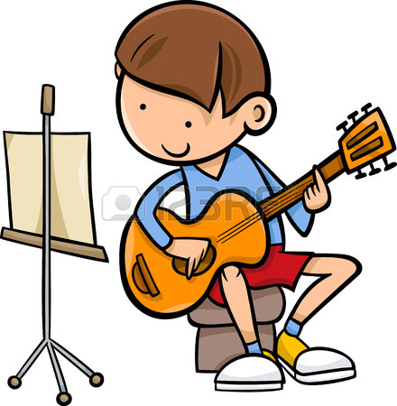 440x450 Cartoon Illustration Of Cute Boy Playing On The Guitar Royalty