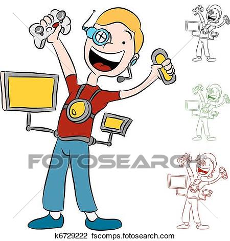 450x470 Clipart Of Computer Video Game Addict Kid K6729222