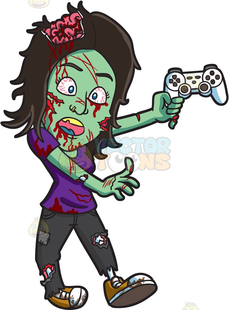 758x1024 A Zombie Playing A Video Game Gray Pants