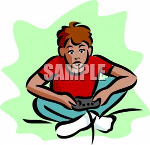 300x291 Boy Intently Playing Video Games Clipart Image