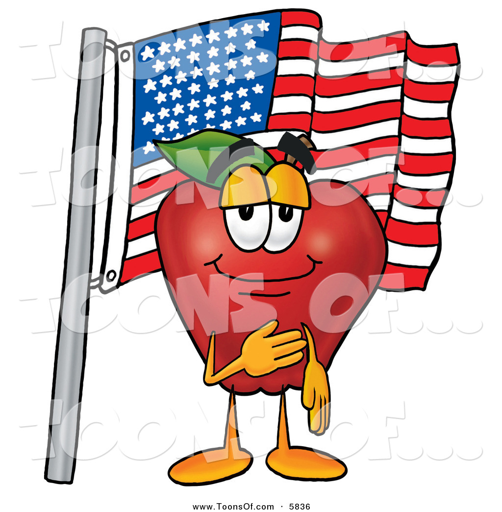 1024x1044 Cartoon Of A Patriotic Cheerful Red Apple Character Mascot Giving