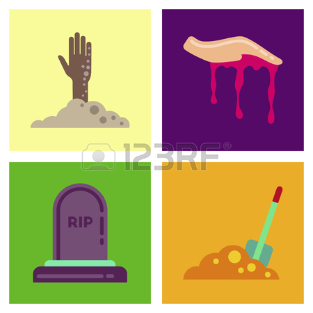 450x450 Assembly Flat Icons Halloween Zombie Hand Grave Plot Shovel