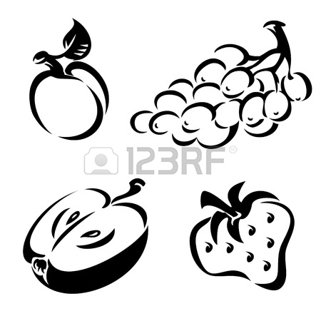 450x450 Set Vector Black And White Images Of Fruit Royalty Free Cliparts