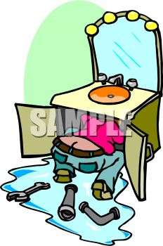 232x350 Royalty Free Clip Art Image Plumber Under A Bathroom Sink
