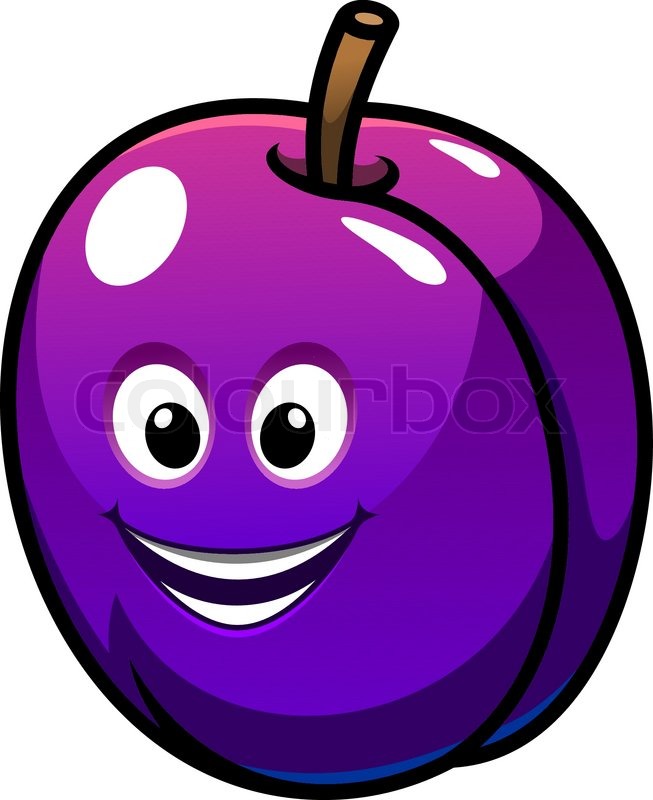 653x800 Fresh Purple Cartoon Plum Fruit With A Happy Face And Green Leaf