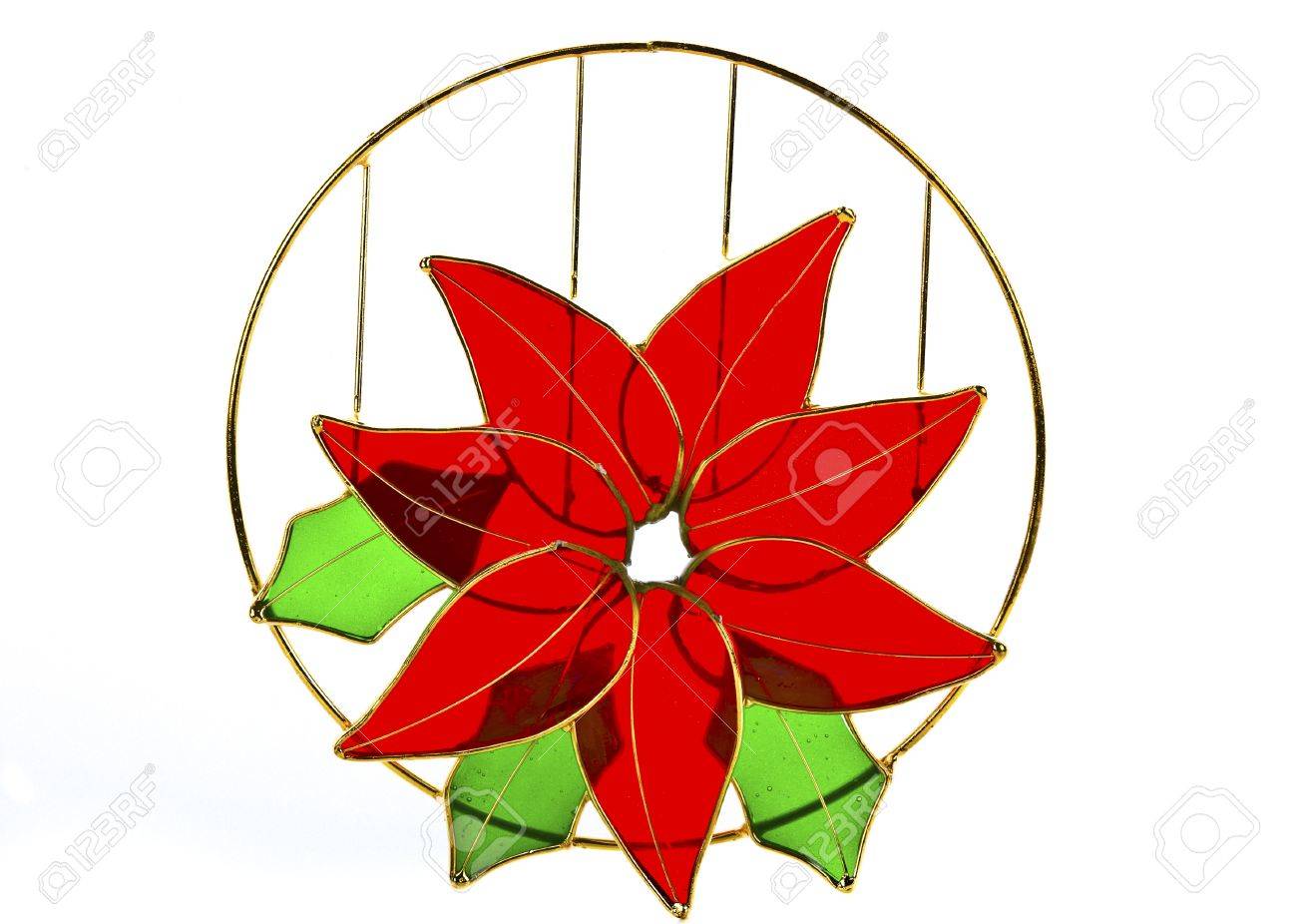 1300x926 Christmas Flower, Red Poinsettias With Green Leaves Stained Glass