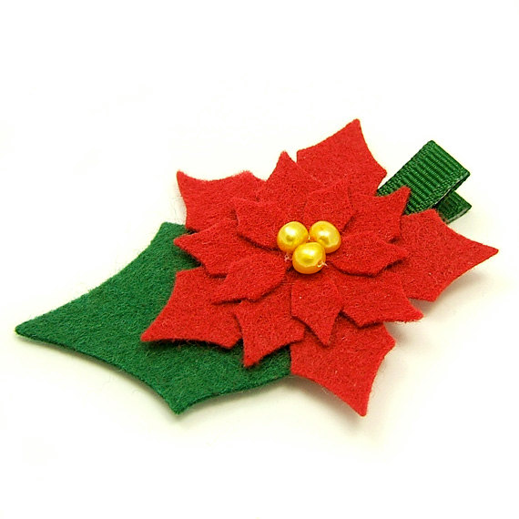 570x570 Poinsettia Hair Clip, Holiday Hair Clip, Felt Poinsettia Flower
