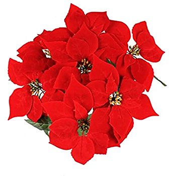 350x350 Luyue 7 Head Red Christmas Poinsettia Bush Fake