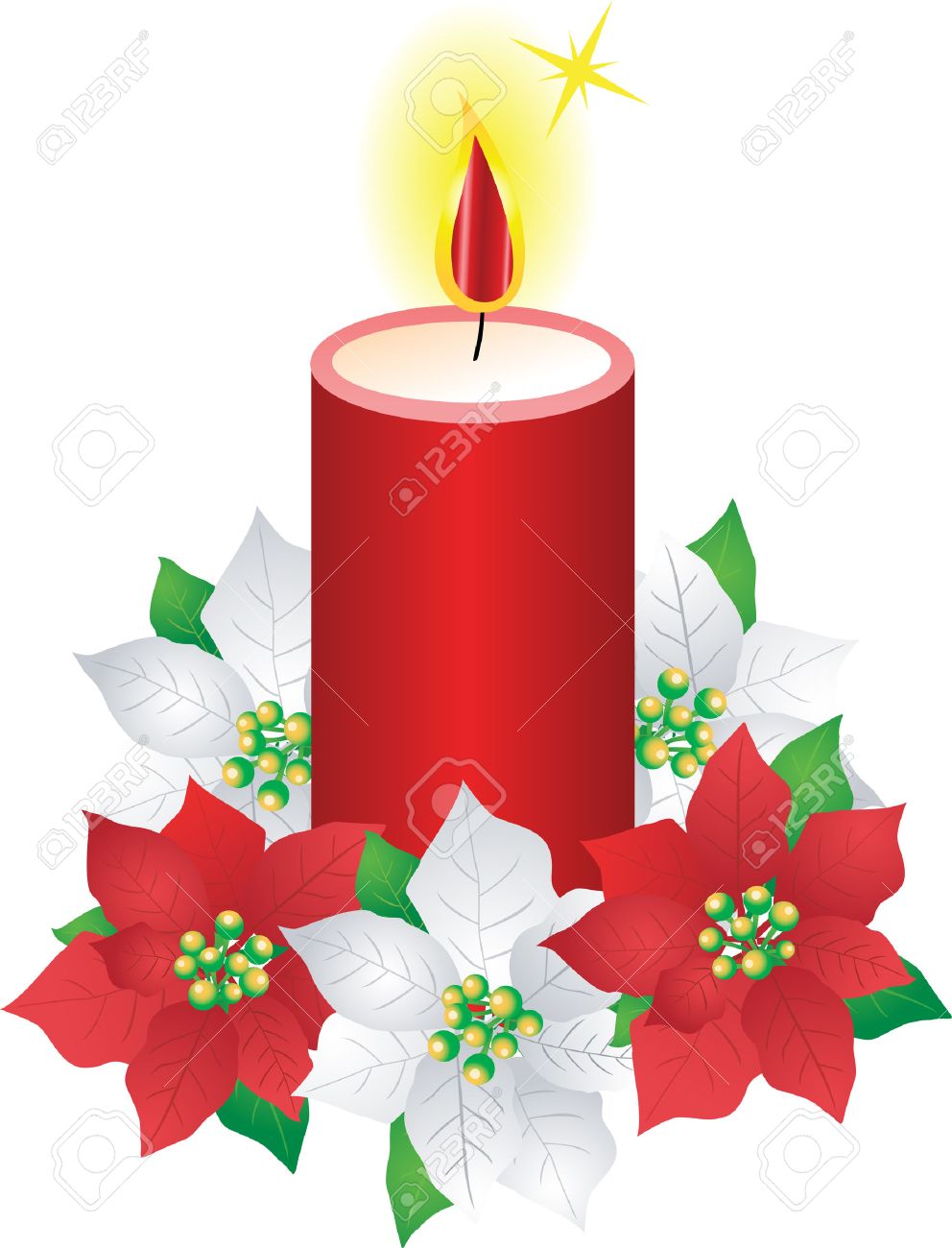 992x1300 Christmas Candle And Poinsettia Flowers Royalty Free Cliparts
