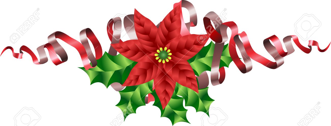 1300x495 A Christmas Poinsettia Holly And Ribbon Motif Royalty Free