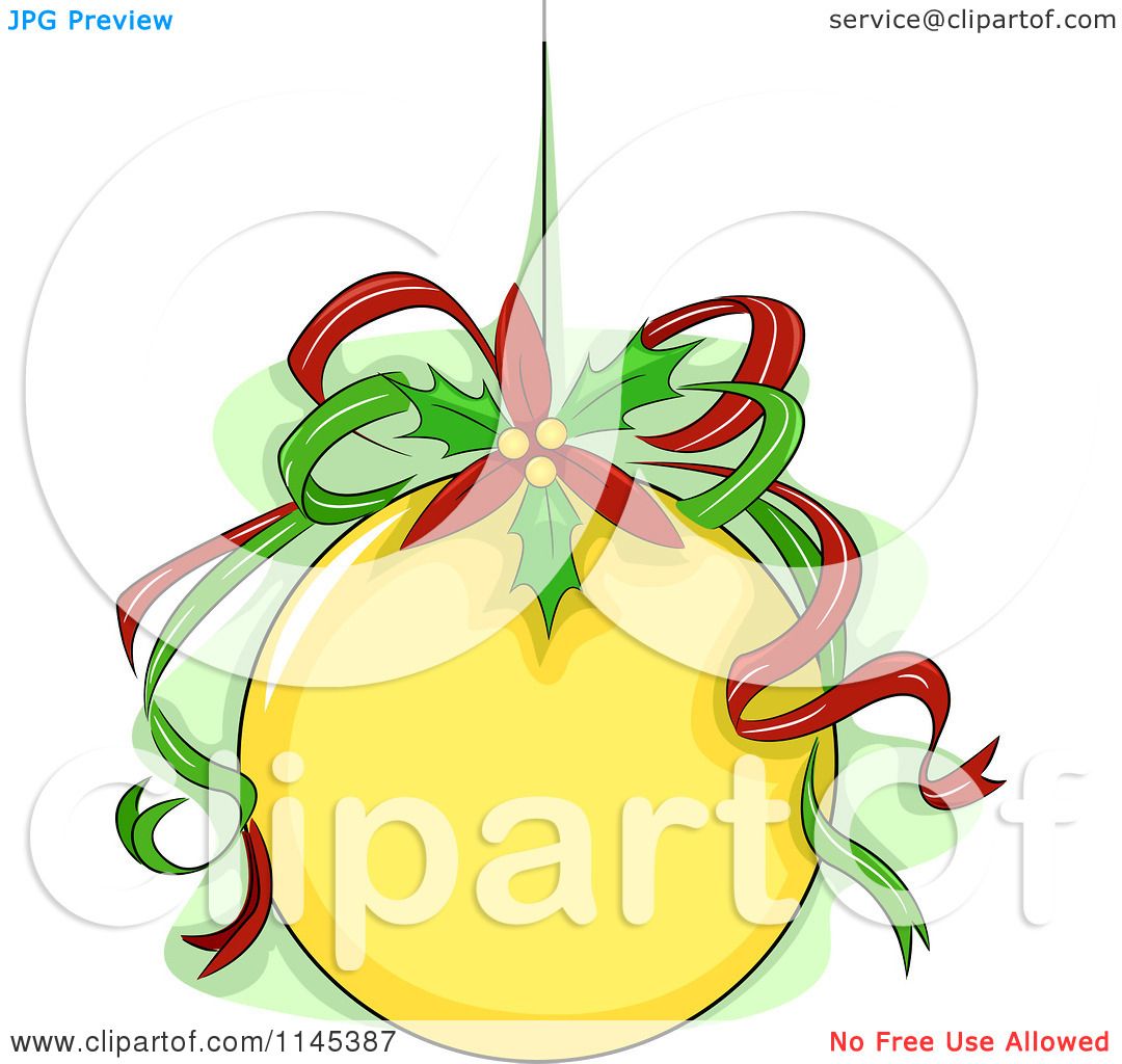 1080x1024 Cartoon Of A Yellow Christmas Ornament With Ribbons And Poinsettia
