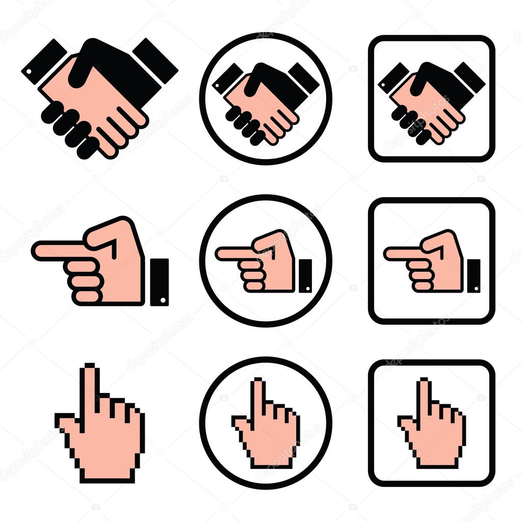 1024x1024 Handshake, Pointing Hand, Cursor Hand Icons Set Stock Vector