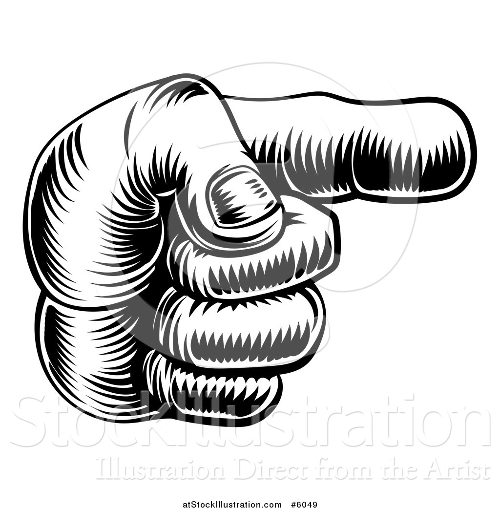 1024x1044 Vector Illustration Of A Black And White Engraved Pointing Hand By