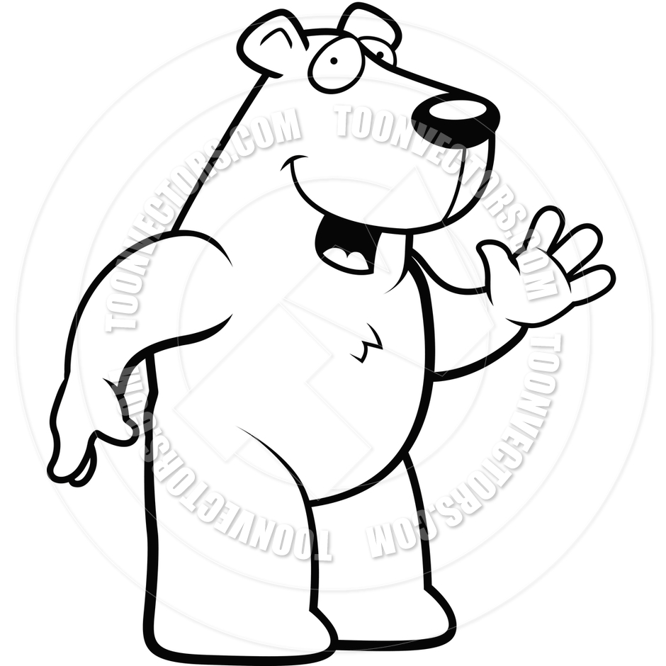 940x940 Polar Bear Waving (Black And White Line Art) By Cory Thoman Toon