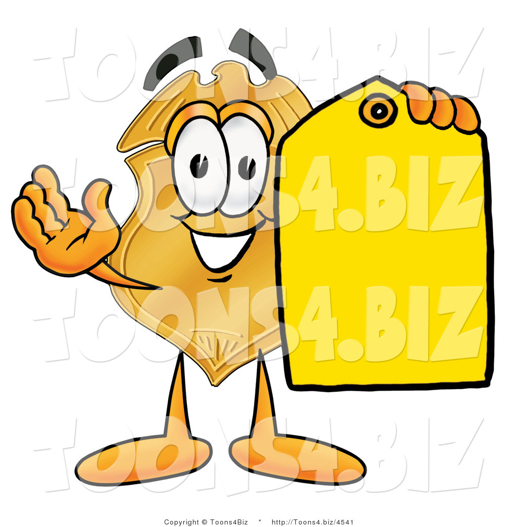 1024x1044 Illustration Of A Police Badge Mascot Holding A Blank Yellow Price