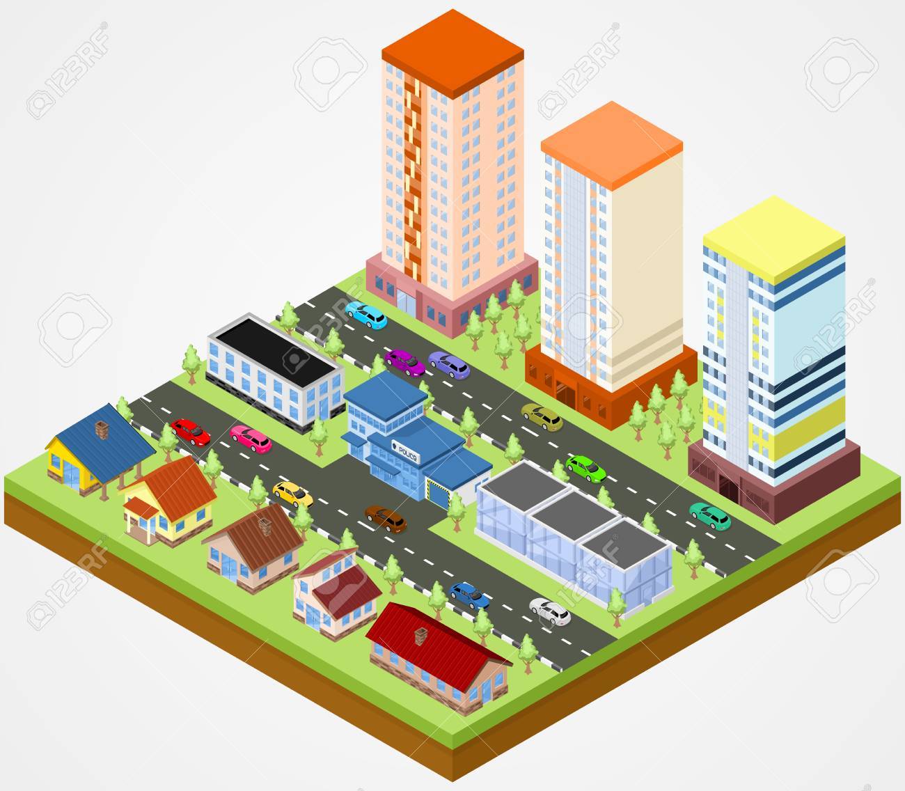 1300x1136 Isometric City Block With The Police Station Royalty Free Cliparts