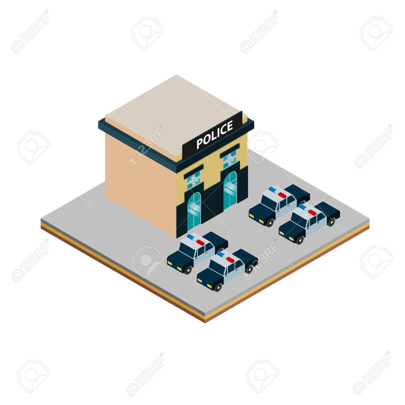 1300x1300 Isometric Police Station Icon With Police Cars Illustration
