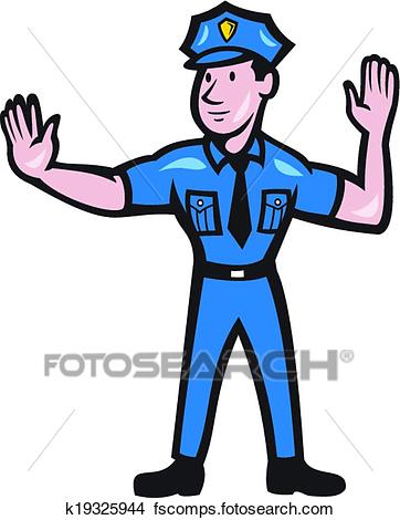 362x470 Clipart Of Traffic Policeman Stop Hand Signal Cartoon K19325944