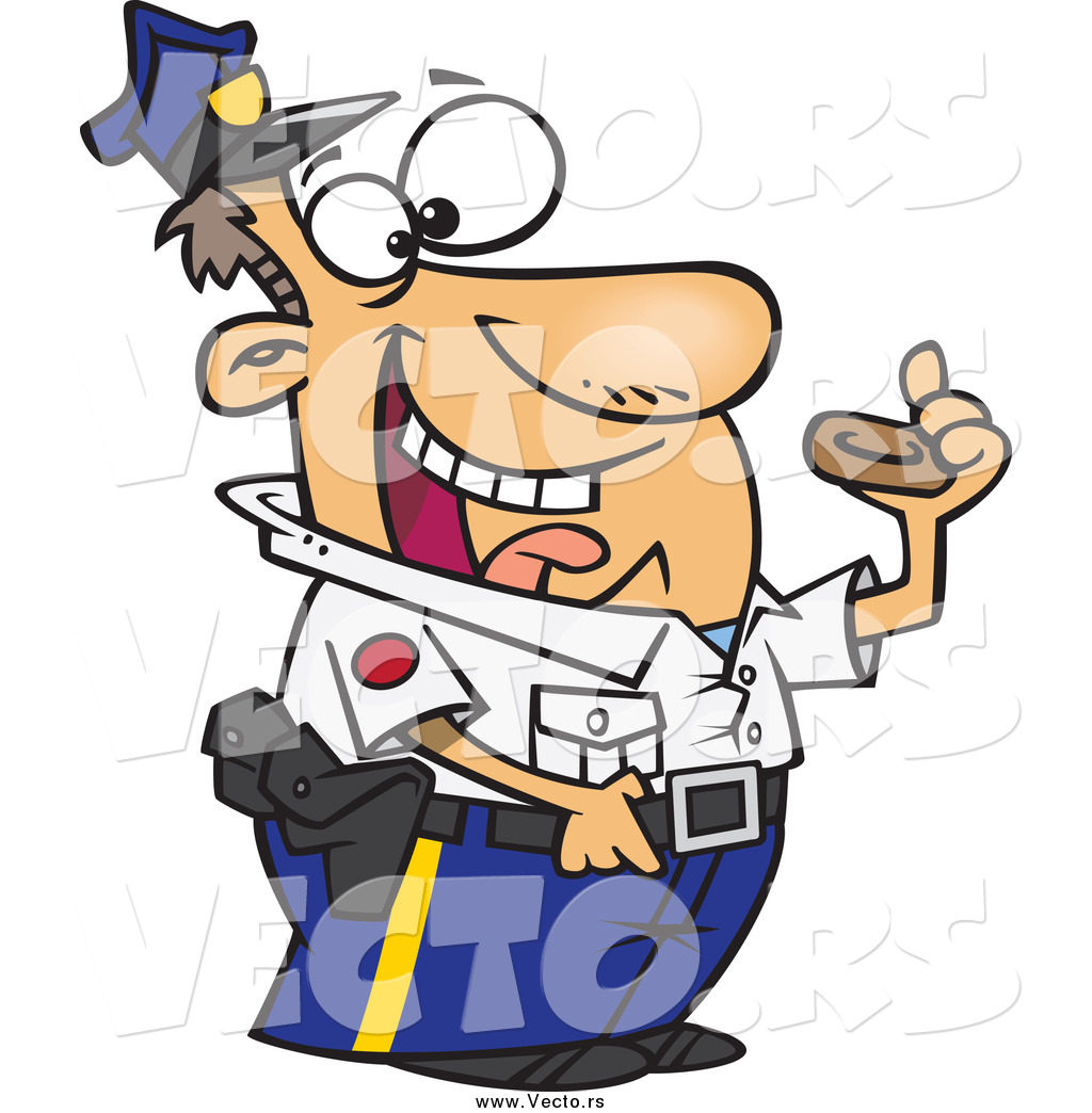 1024x1044 Vector Of A Happy Male Police Officer Eating A Donut By Toonaday